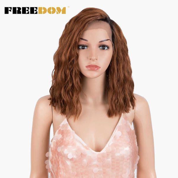 

woman synthetic lace wigs short bob curly wavy wig 14 inch ginger cosplay wigs for black women heat resistant fiber 230524, Black;brown