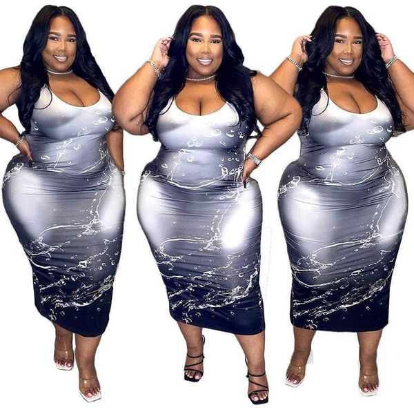 

wholesale womens dress casual large size round neck printed sleeveless vest for women, Black;gray
