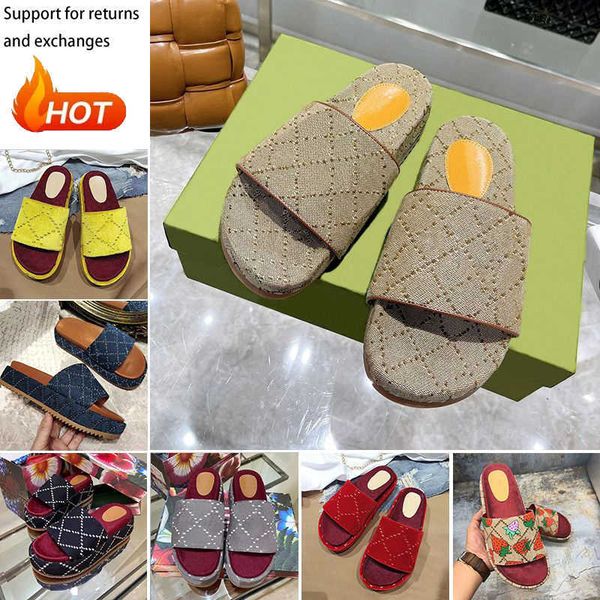 

2023 thick bottom sandals embroidered shoes women slippers designer shoes fashion luxury shoes flat summer luxury slides heightening sliders, Black
