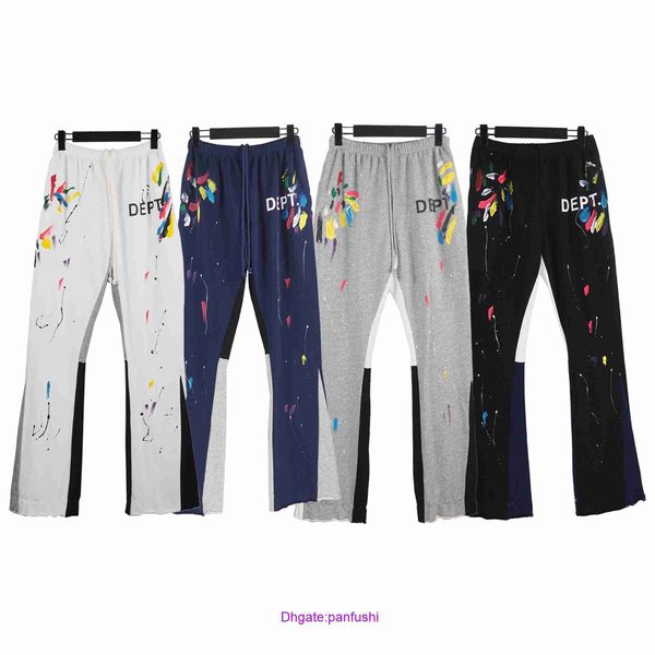 

factory outlet wholesale designer shorts for sale chaopai g allery d ept hand painted splash ink patchwork drawstring loose micro flared pan, Black