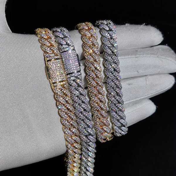 

custom luxury design bracelet necklace jewelry 18mm wide full cz diamonds cuban necklace chain for men women, Silver