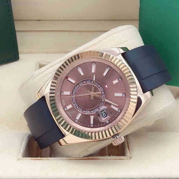 

mens rolx watch date gmt 42 mm mens watch automatic mechanical rubber stainless steel folding buckle and ring drill unique design in variety, Black;brown