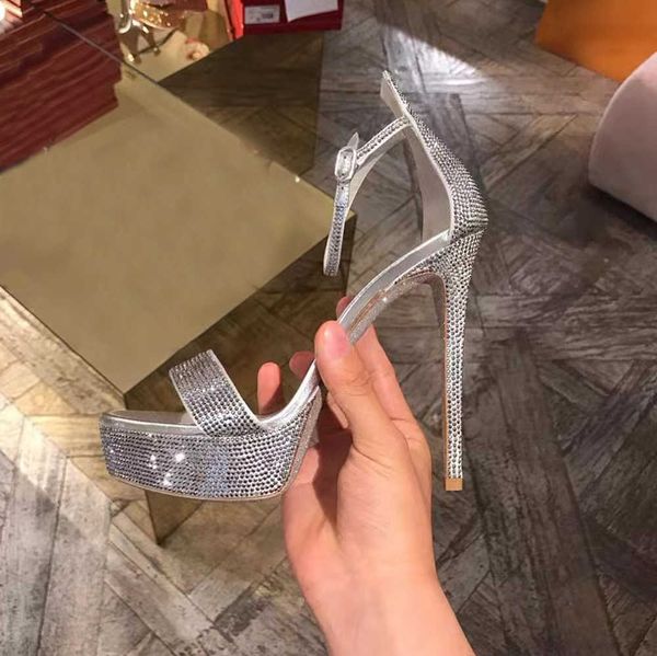 

rene caovilla crystal sandals platform pumps margot super high stiletto heel sandal evening shoes women luxury high heeled designers ankle b, Black