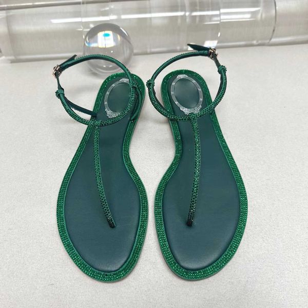 

rene caovilla flat sandals rhinestone pin toe lace decorative ankle band luxury designer dress shoe fashion factory quality womens casual be, Black
