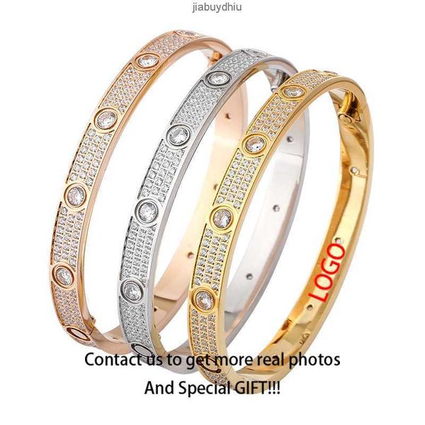 

jessy fashion women luxury de luxe bracelets stainless steel charm screw love full diamonds bangles for girls and men, Silver