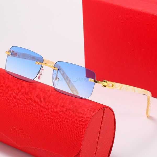 

women designer sunglasses rimless diamond cut eyeglass buffalo horn wood frame brown lens fashion ins net red same men and womens carti sun, White;black