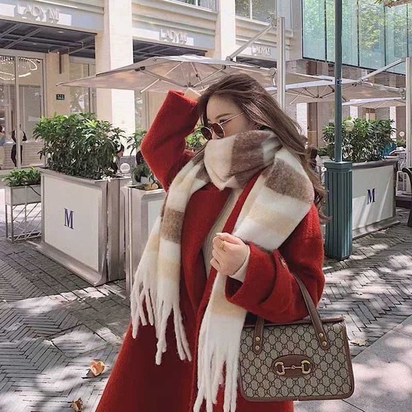 

2022 loop yarn new ac plaid scarf lengthened and thickened net red live broadcast shawl, Blue;gray