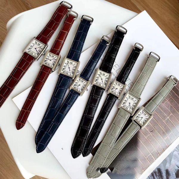 

luxury mens watch quartz movement women watches dress leather strap square case lover wristwatch original clasp designer clock splash waterp, Slivery;brown