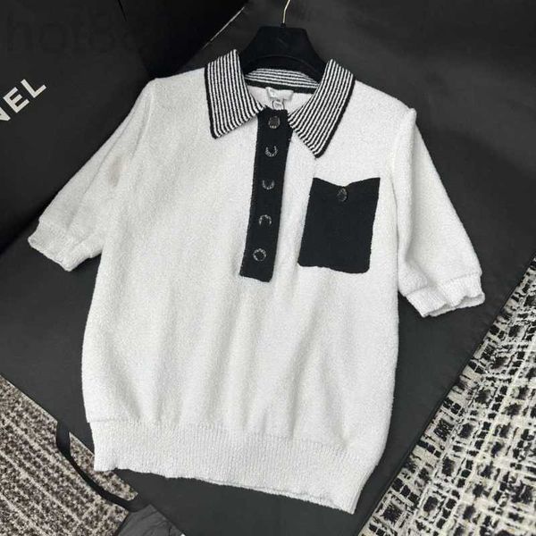 

women's knits & tees designer spring/summer new french style temperament appears slim with black white stripes contrast polo collar pul
