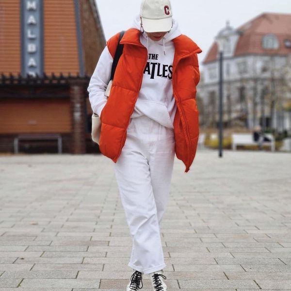

vests xikom 2021 winter orange women warm vest sleeveless jacket for woman pockets streetwear oversize puffer vest women coats, Black;white