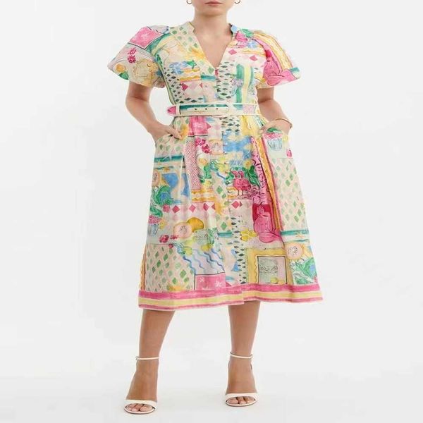 

australia 2023 spring/summer new dress, fresh print small stand neck belt slim, Black;gray