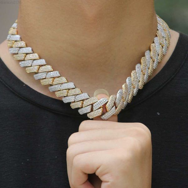 

selling 19mm hip hop jewelry cz three row platinum + gold necklace european and american style 18k gold necklac, Silver