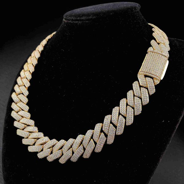 

19 mm prong ice cuban chain 3 rows 18k gold rose gold and white gold, Silver