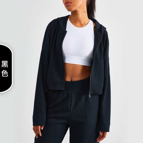 

designer lululemens women jacket lulu's original autumn and winter fitness suit with pockets non slip zipper casual loose fitting and s, Black;brown
