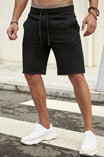 

new arrivals casual shorts solid pockets drawstring high waist shorts for men, White