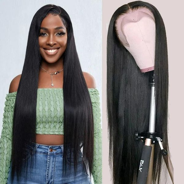 

hd transparent human hair lace frontal wigs pre plucked brazilian straight lace front human hair wigs women closure, Black;brown