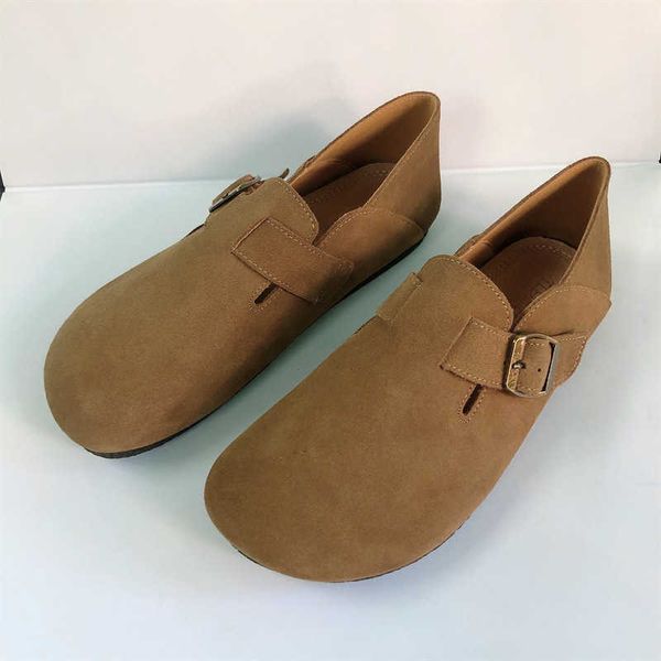 

genuine leather slip-on shoe autumn and winter 2022 new flat bean slip on lazy round head soft sole single shoes for women, Black