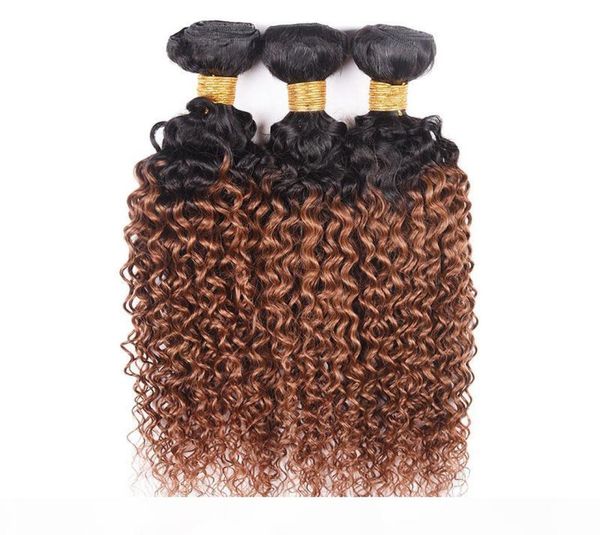 

brazilian virgin hair ombre weave 3 bundles kinky curly 1b 30 medium auburn color unprocessed malaysian peruvian curly human hair 8764855, Black