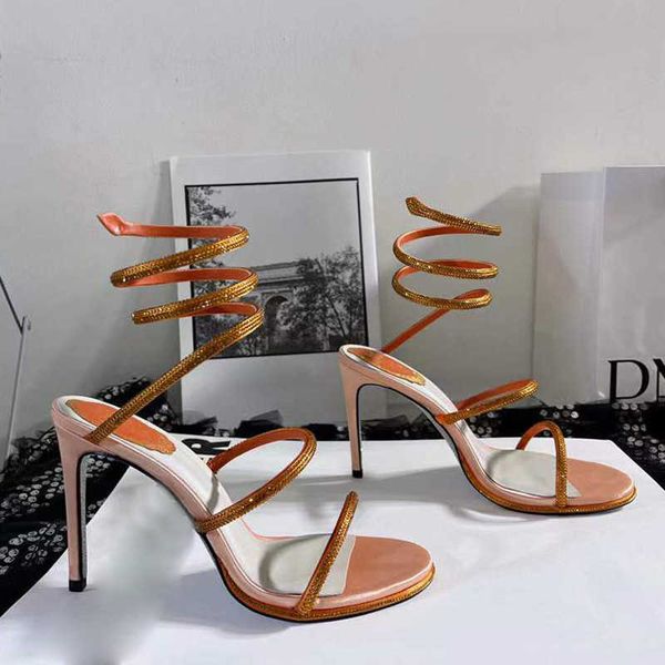 

rene caovilla rhinestone snake strass stiletto sandals cleo 95mm evening shoes women's high heels ankle wraparound luxury designer fact, Black