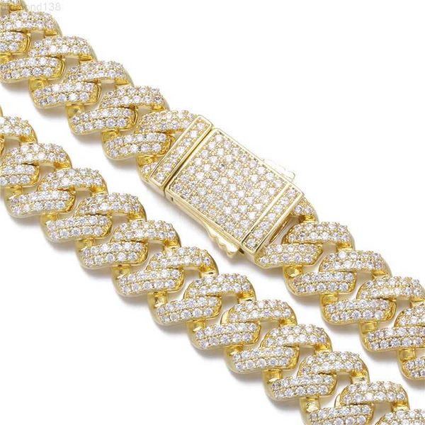 

hip hop 14mm prong cuban link chain iced out cubic zirconia bracelet necklace for men women jewelry, Silver