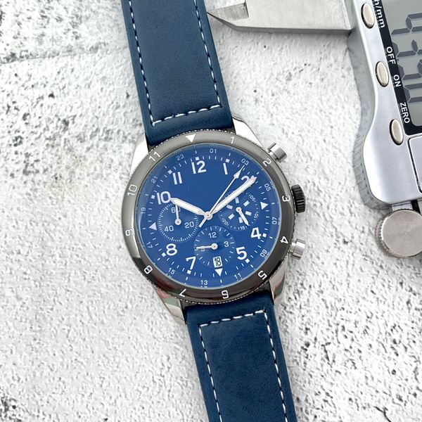

men's watches 43mm multi-function timing quartz movement watch imported cow belt high-quality sapphire glass luxury watch strap box, Slivery;brown