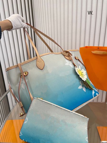 

2 pcs set designer gradient color bags fashion flower tote bag classic fresh solid color summer beach resort women shopping handbag woman ha