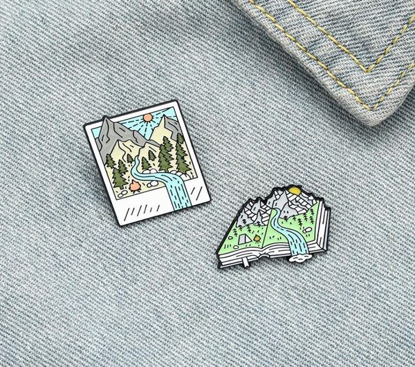 

creative natural mountains rivers enamel pins cartoon colors postcard books brooches for friends gift lapel pins shirt clothes bag5761640, Gray