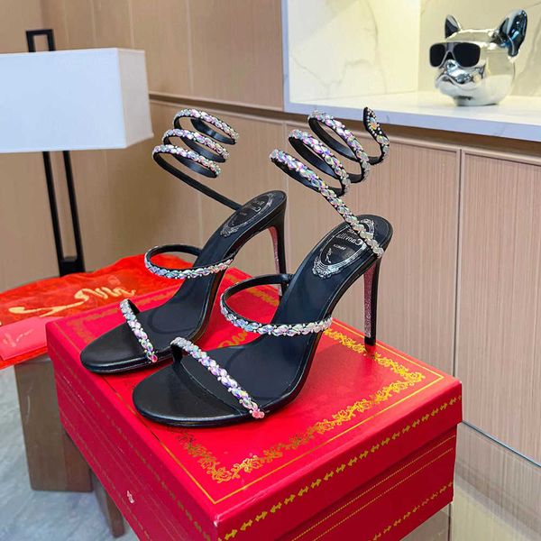 

rene caovilla new cleo stiletto sandals crystals gem embellished heels evening shoes women high heeled luxury designers party wraparound dre, Black