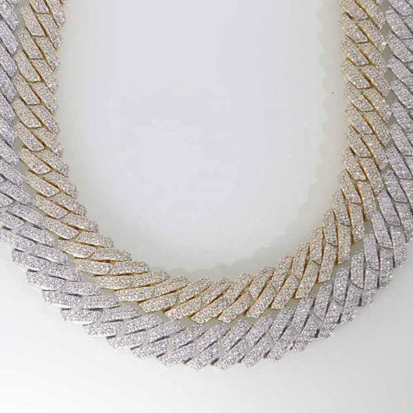 

hip hop jewelry cuba chain 19mm two row stone cuban necklace, Silver