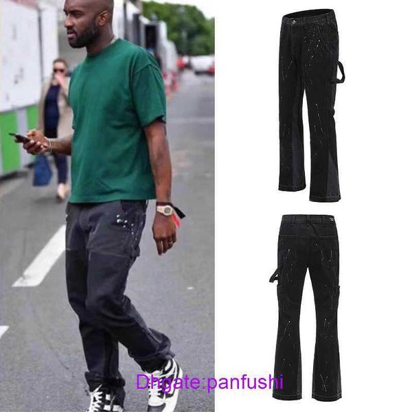 

factory outlet wholesale designer shorts for sale high street style g allery d ept same structural splicing bell bottoms speckled ink ribbon, Blue