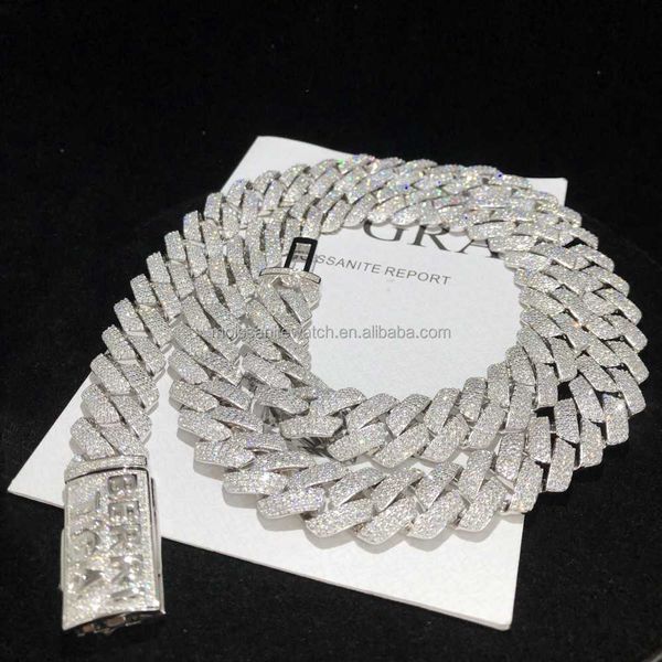

custom hip hop jewelry vvs1 moissanite iced out cuban chain 925 silver 15mm 14mm 12mm diamond moissanite cuban chain