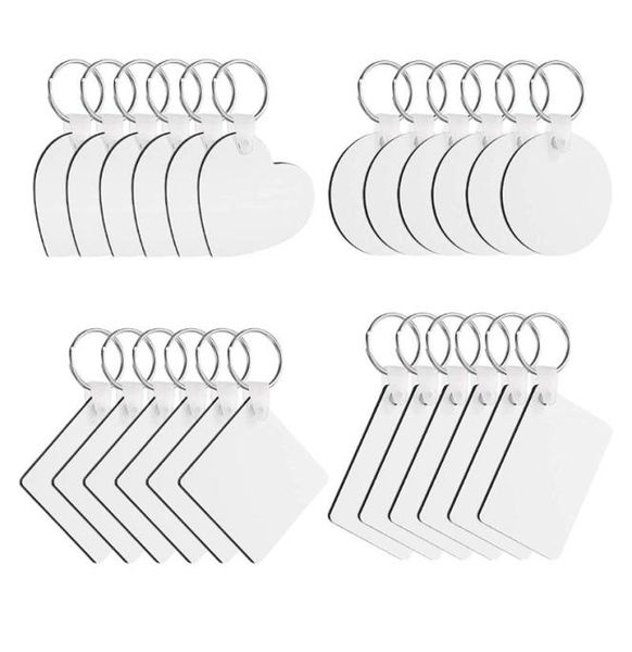 

keychains 24 pcsset sublimation blank thermal transfer key chain doubleside printed mdf keyrings tags with split rings for5779118, Silver