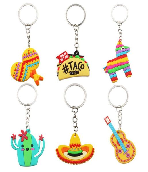

mexico pvc keychains rainbow color cactus hat horse guitar pendant metal keychian deocration backpack festival party gifts4322513, Silver