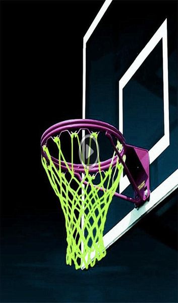 

new glowing light shooting training fluoresnt green basketball net backboard rim ball mesh nylon standard basketball hoop net2787157
