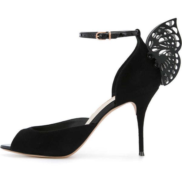 

sophia webster 2018 ladies sheepskin suede hollow out high heel solid butterfly ornaments open toe sandals shoes black 34-42