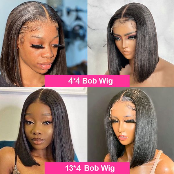 

bob wig lace front wigs for women 13x4 short wigs human hair 4x4 lace closure wig bone straight hd lace frontal wig, Black;brown