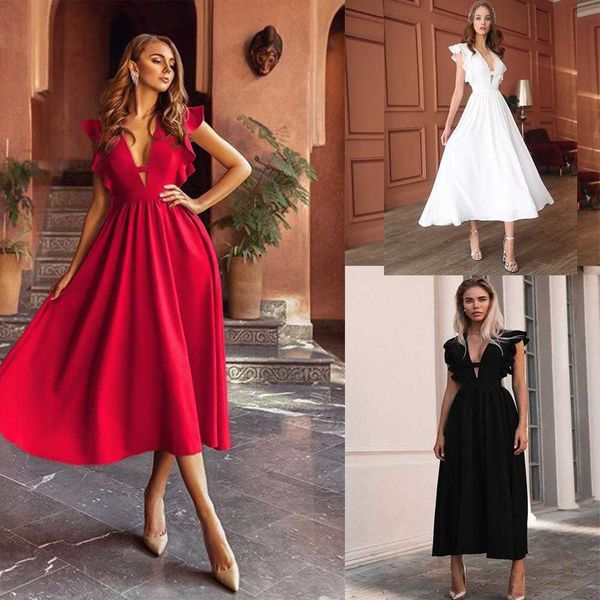

summer elegant dress sleeveless v neck womens large swing red midi, Black;gray