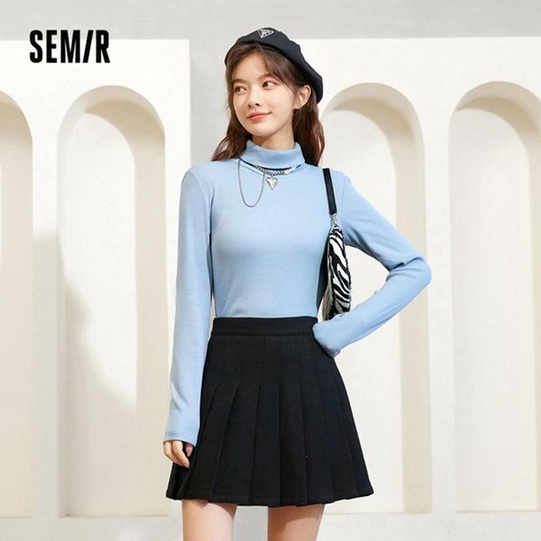 

t-shirt semir long sleeve tshirt women highneck slim fit 2021 winter new allmatch solid color simple t shirt korean version, White