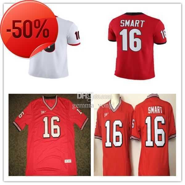

american college football wear men vintage ncaa #16 kirby smart college football jerseys red black white stitched retro uniforms size s-4xl, Black;red