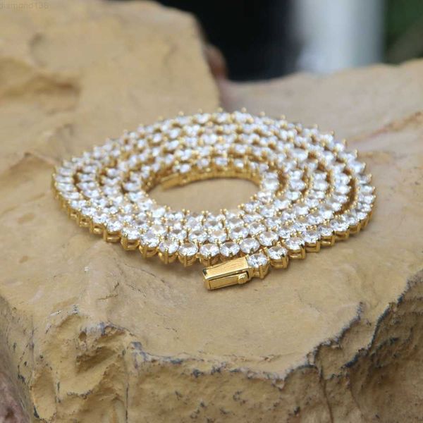 

4mm round cut diamond tennis chain white gold hip hop jewelry, Silver