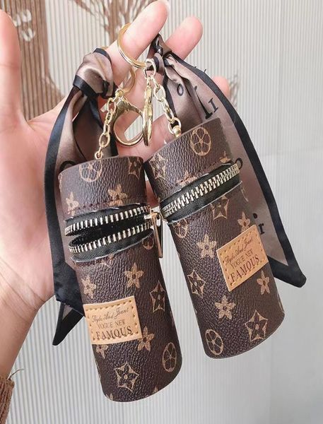 

fashion keychains wallet lipstick change storage box keyring hardware chain leather silk scarf creative cylinder key chain bag pen7427329, Silver