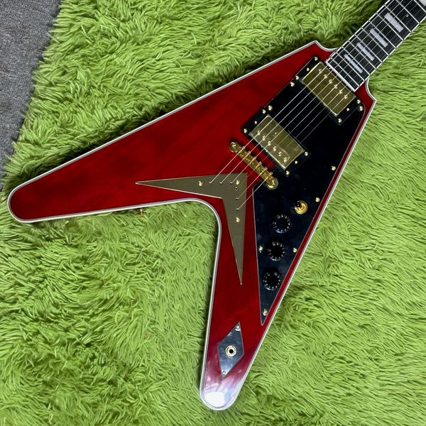 

fly v electric guitar transparent red mahogany body rosewood fretboard