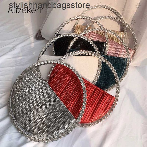 

totes rhinestone circular handle evening bag women 2020 new elegant designer diamonds round red clutch purse ladies chic handbag party