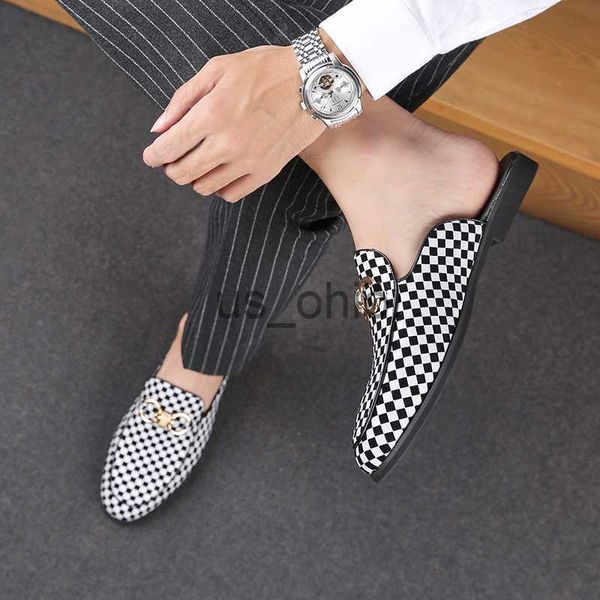 

dress shoes mens slipper boots fashion men shoes male black leather half slippers casual sandals summer mens italian lattice design big size