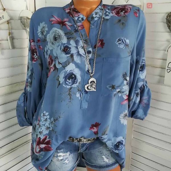 

2023 ladies casual loose fit shirt women pullover fashion flower print long sleeve elegant floral button, White
