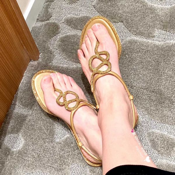 

rene caovilla clamping toe sandals flower crystal chandelier decoration shoe designers rhinestone narrow band flat heel shoes 35-43 women ca, Black