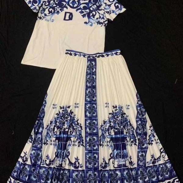 

designer set skirt ladies fashion all-match whitening womens suit full-body printed t shirt long skirt suit women clothing, White