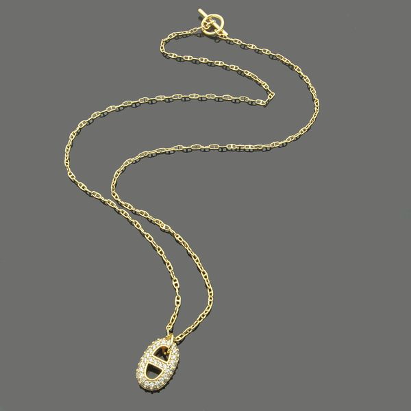 

fashion stainless steel jewelry letter full diamond pendant necklace couple chain ot buckle necklace, Silver