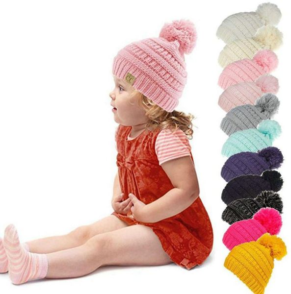 

cc beanie kids knitted hats kids chunky skull caps winter cable knit slouchy crochet hats outdoor warm beanie caps 11 colors 50pcs8179417