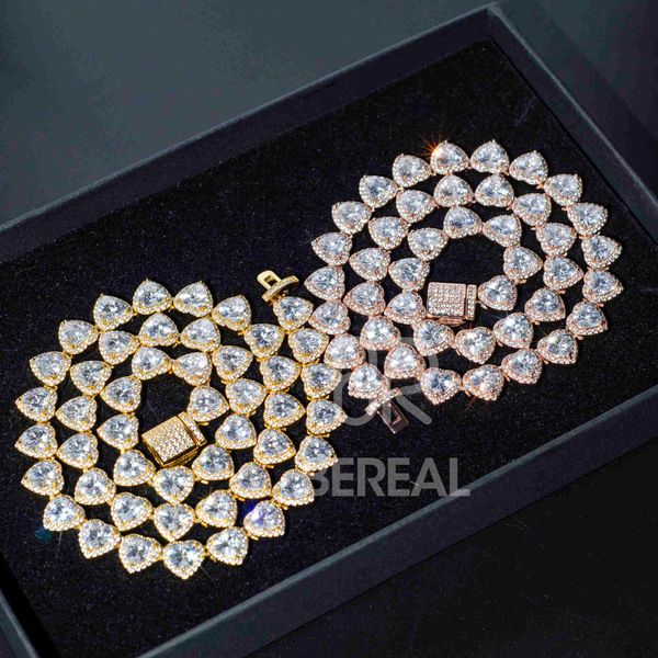 

women hip hop jewelry iced out 925 silver moissanite diamond 10mm bracelet 18k gold plated necklace clustered heart tennis chain